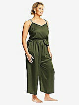 Alt View 2 Thumbnail - Olive Green Whisper Satin Wide-Leg Lounge Pants with Pockets
