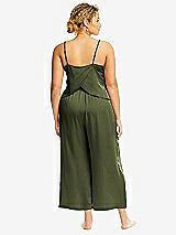 Alt View 3 Thumbnail - Olive Green Whisper Satin Wide-Leg Lounge Pants with Pockets