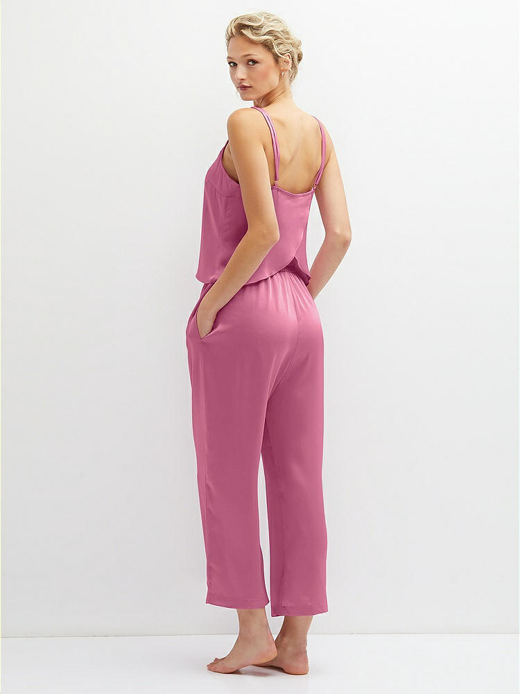 Back View - Orchid Pink Whisper Satin Wide-Leg Lounge Pants with Pockets