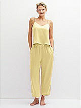 Front View Thumbnail - Pale Yellow Whisper Satin Wide-Leg Lounge Pants with Pockets