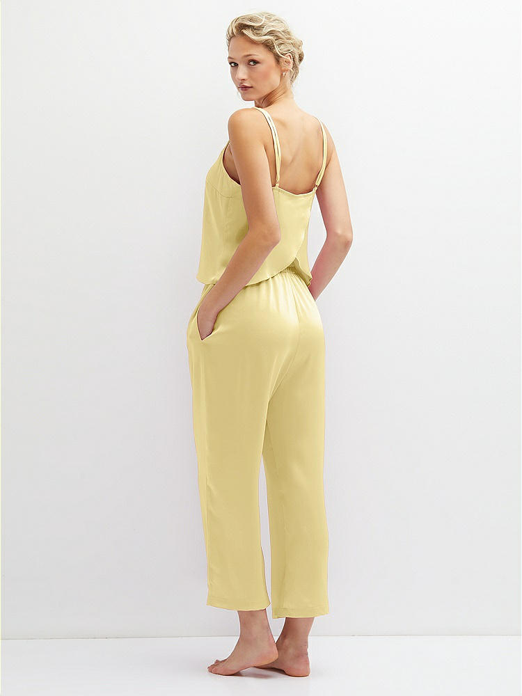 Back View - Pale Yellow Whisper Satin Wide-Leg Lounge Pants with Pockets