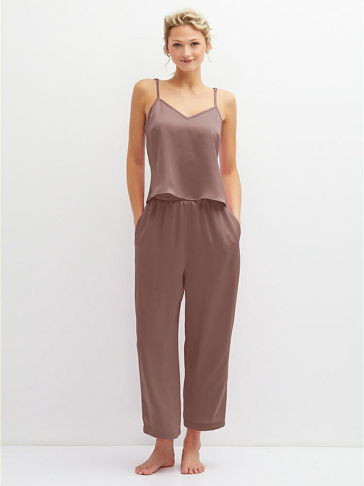 Front View - Sienna Whisper Satin Wide-Leg Lounge Pants with Pockets