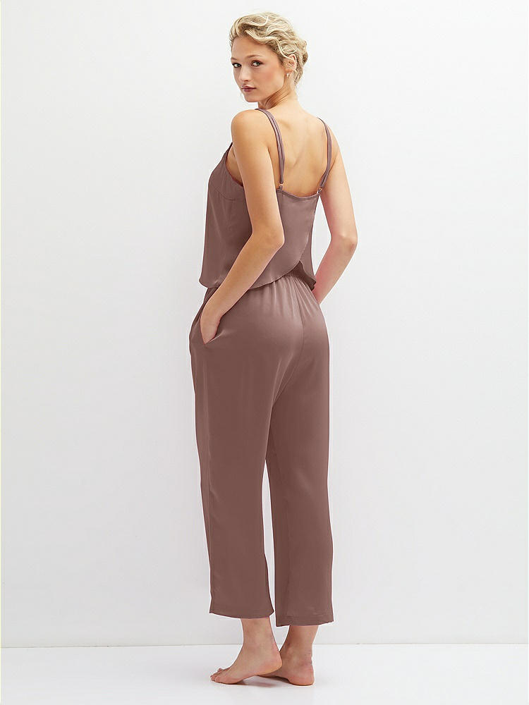 Back View - Sienna Whisper Satin Wide-Leg Lounge Pants with Pockets