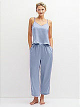 Front View Thumbnail - Sky Blue Whisper Satin Wide-Leg Lounge Pants with Pockets