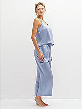 Side View Thumbnail - Sky Blue Whisper Satin Wide-Leg Lounge Pants with Pockets