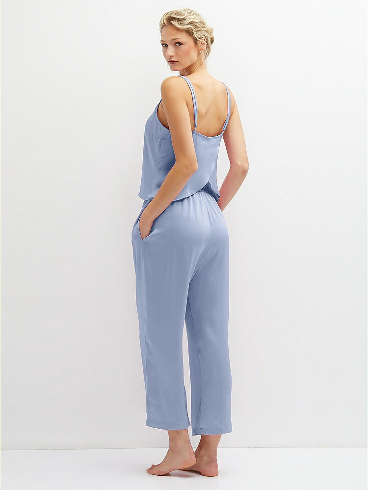 Back View - Sky Blue Whisper Satin Wide-Leg Lounge Pants with Pockets