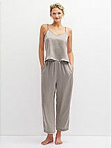 Front View Thumbnail - Taupe Whisper Satin Wide-Leg Lounge Pants with Pockets