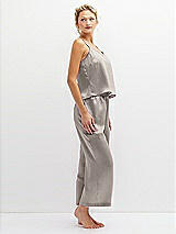Side View Thumbnail - Taupe Whisper Satin Wide-Leg Lounge Pants with Pockets