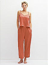 Front View Thumbnail - Terracotta Copper Whisper Satin Wide-Leg Lounge Pants with Pockets