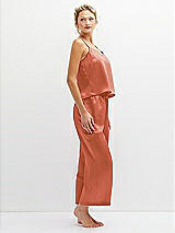 Side View Thumbnail - Terracotta Copper Whisper Satin Wide-Leg Lounge Pants with Pockets