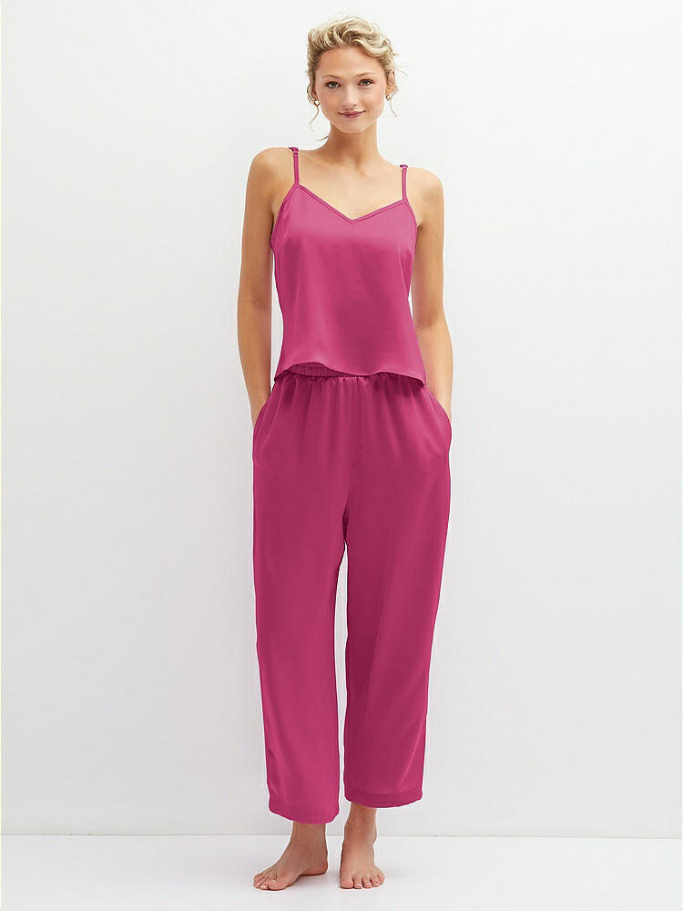 Front View - Tea Rose Whisper Satin Wide-Leg Lounge Pants with Pockets