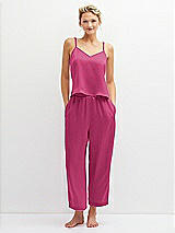 Front View Thumbnail - Tea Rose Whisper Satin Wide-Leg Lounge Pants with Pockets