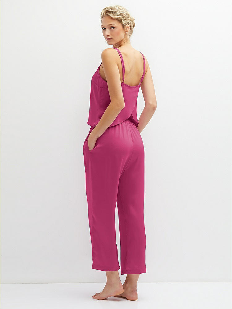 Back View - Tea Rose Whisper Satin Wide-Leg Lounge Pants with Pockets