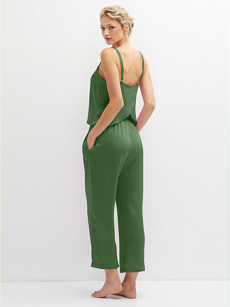 Back View - Vineyard Green Whisper Satin Wide-Leg Lounge Pants with Pockets