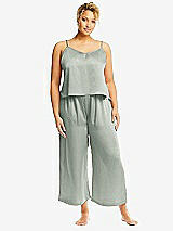 Alt View 1 Thumbnail - Willow Green Whisper Satin Wide-Leg Lounge Pants with Pockets