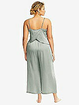 Alt View 3 Thumbnail - Willow Green Whisper Satin Wide-Leg Lounge Pants with Pockets