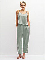 Front View Thumbnail - Willow Green Whisper Satin Wide-Leg Lounge Pants with Pockets