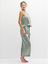 Side View Thumbnail - Willow Green Whisper Satin Wide-Leg Lounge Pants with Pockets