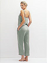 Rear View Thumbnail - Willow Green Whisper Satin Wide-Leg Lounge Pants with Pockets