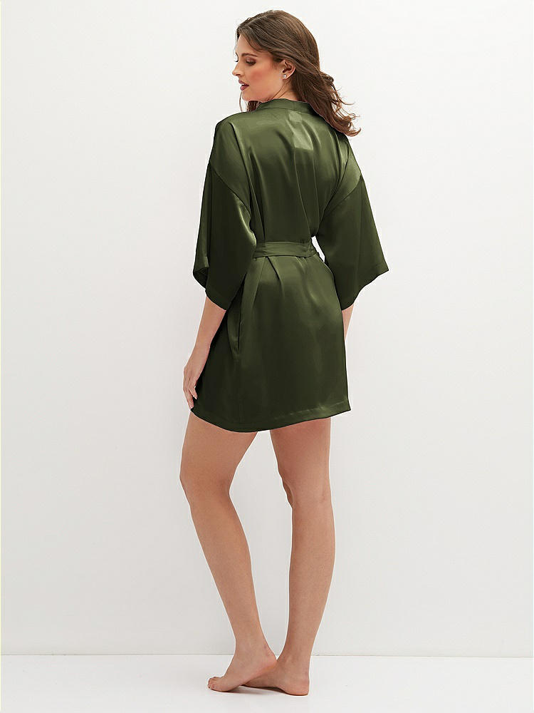 Back View - Olive Green Short Whisper Satin Robe