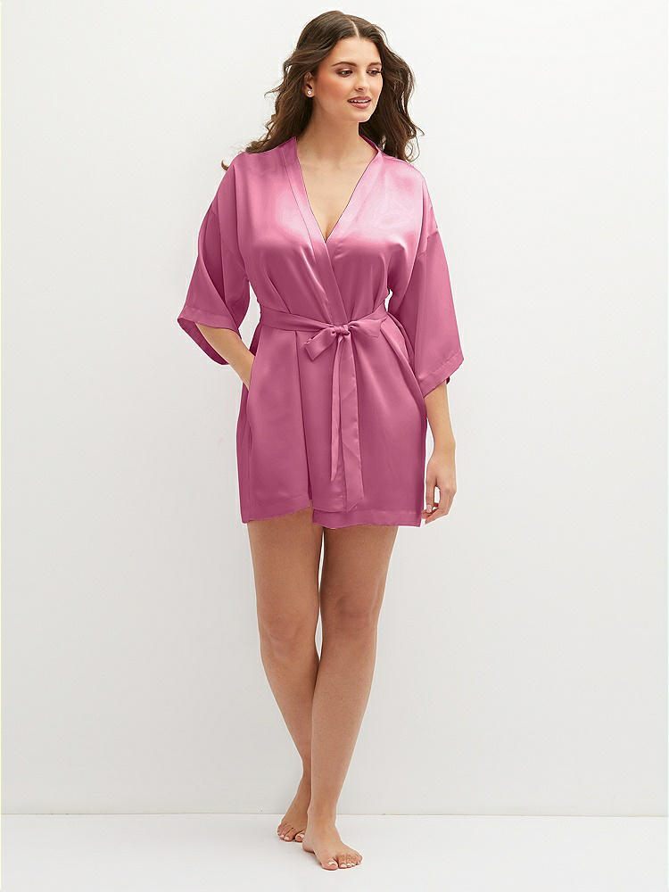 Front View - Orchid Pink Short Whisper Satin Robe
