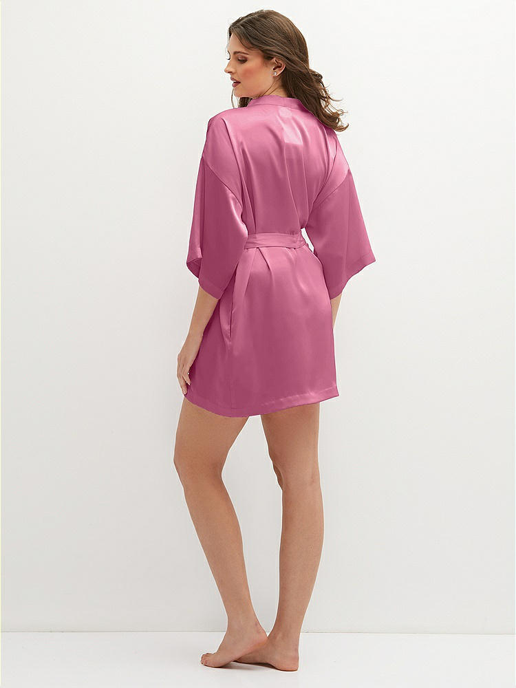 Back View - Orchid Pink Short Whisper Satin Robe