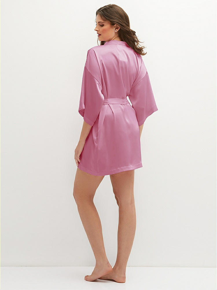 Back View - Powder Pink Short Whisper Satin Robe