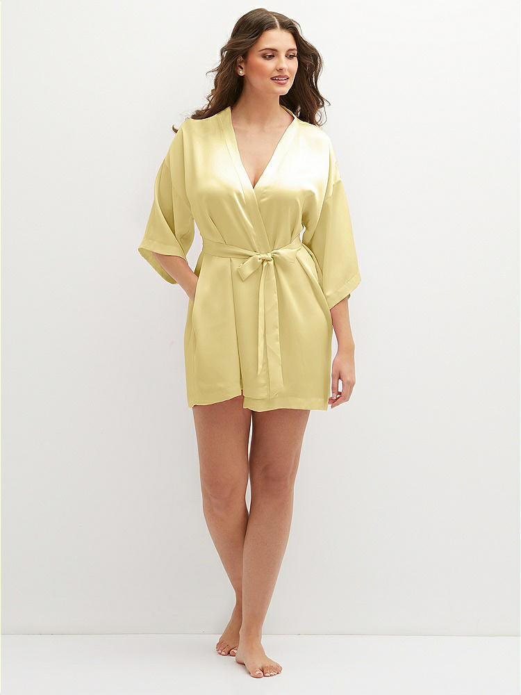 Front View - Pale Yellow Short Whisper Satin Robe
