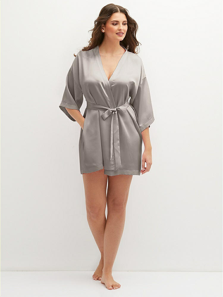 Front View - Taupe Short Whisper Satin Robe
