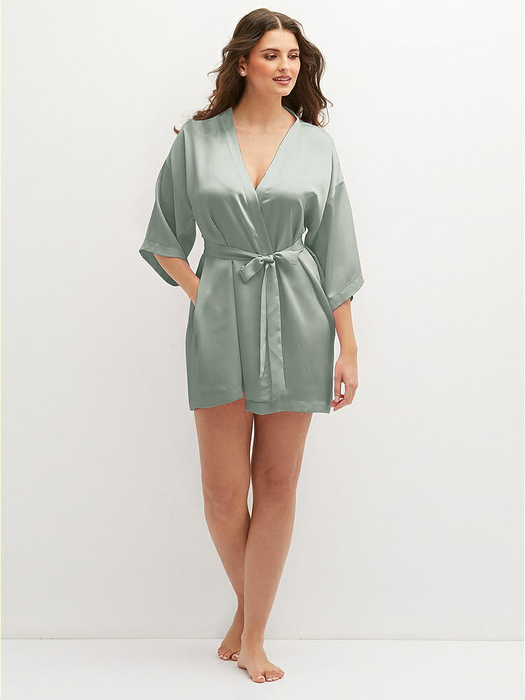 Front View - Willow Green Short Whisper Satin Robe