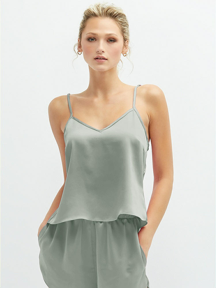 Front View - Willow Green Split Back Whisper Satin Cami Top