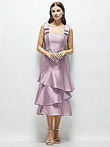 Alt View 1 Thumbnail - Suede Rose Bow-Shoulder Satin Midi Dress with Asymmetrical Tiered Skirt