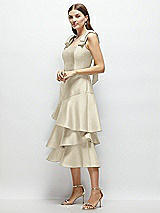 Alt View 2 Thumbnail - Champagne Bow-Shoulder Satin Midi Dress with Asymmetrical Tiered Skirt