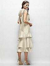 Alt View 3 Thumbnail - Champagne Bow-Shoulder Satin Midi Dress with Asymmetrical Tiered Skirt