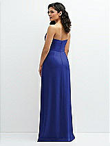 Rear View Thumbnail - Cobalt Blue Strapless Notch-Neck Crepe A-line Dress with Rhinestone Piping Bows