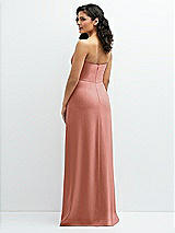 Rear View Thumbnail - Desert Rose Strapless Notch-Neck Crepe A-line Dress with Rhinestone Piping Bows