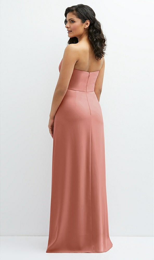 Back View - Desert Rose Strapless Notch-Neck Crepe A-line Dress with Rhinestone Piping Bows
