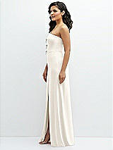 Side View Thumbnail - Ivory Strapless Notch-Neck Crepe A-line Dress with Rhinestone Piping Bows
