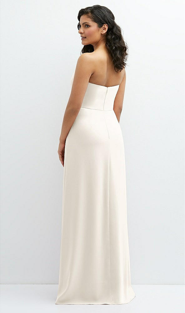 Back View - Ivory Strapless Notch-Neck Crepe A-line Dress with Rhinestone Piping Bows