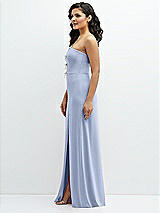 Side View Thumbnail - Sky Blue Strapless Notch-Neck Crepe A-line Dress with Rhinestone Piping Bows