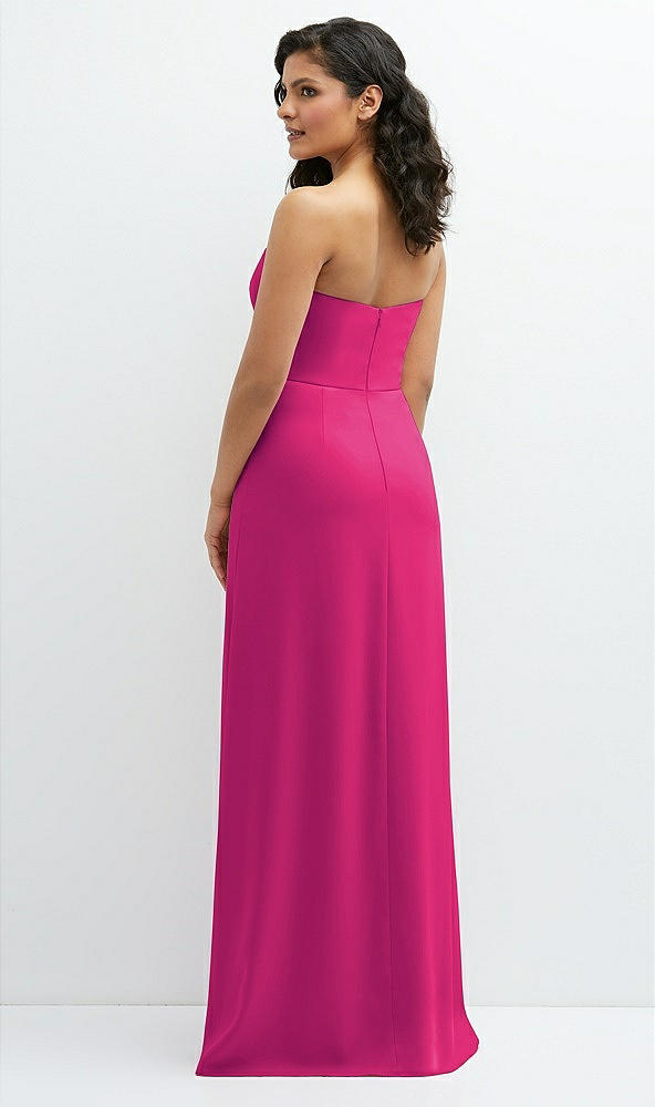 Back View - Think Pink Strapless Notch-Neck Crepe A-line Dress with Rhinestone Piping Bows