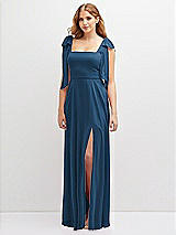 Front View Thumbnail - Dusk Blue Bow Shoulder Square Neck Chiffon Maxi Dress