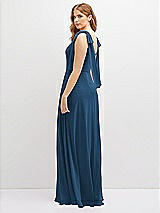 Rear View Thumbnail - Dusk Blue Bow Shoulder Square Neck Chiffon Maxi Dress