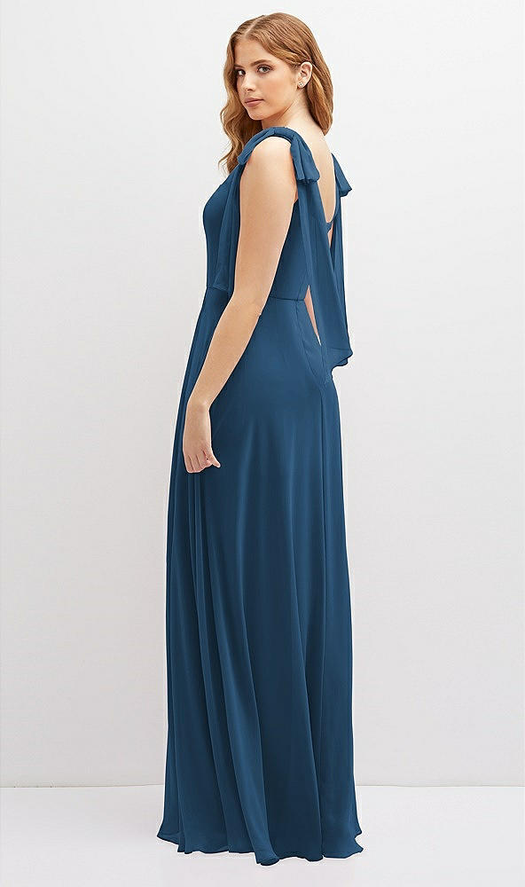 Back View - Dusk Blue Bow Shoulder Square Neck Chiffon Maxi Dress