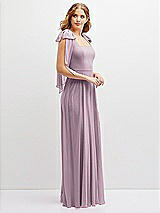 Side View Thumbnail - Suede Rose Bow Shoulder Square Neck Chiffon Maxi Dress