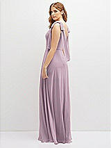 Rear View Thumbnail - Suede Rose Bow Shoulder Square Neck Chiffon Maxi Dress
