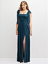 Front View Thumbnail - Atlantic Blue Bow Shoulder Square Neck Chiffon Maxi Dress