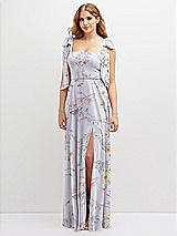 Front View Thumbnail - Butterfly Botanica Silver Dove Bow Shoulder Square Neck Chiffon Maxi Dress