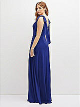 Rear View Thumbnail - Cobalt Blue Bow Shoulder Square Neck Chiffon Maxi Dress
