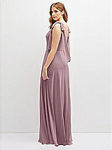 Rear View Thumbnail - Dusty Rose Bow Shoulder Square Neck Chiffon Maxi Dress